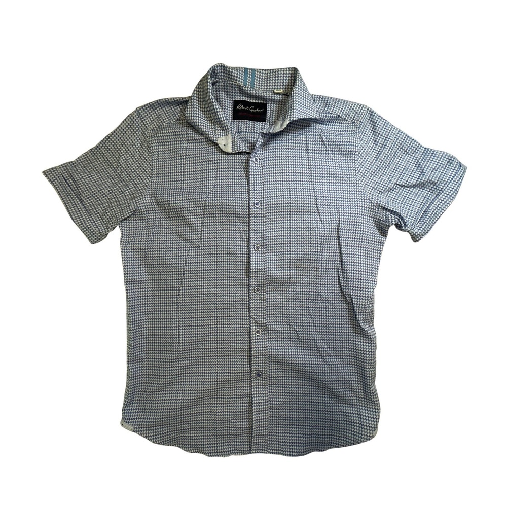Robert Graham Mens Modern Americana Houndstooth Short Sleeve Shirt Blue White M‎
